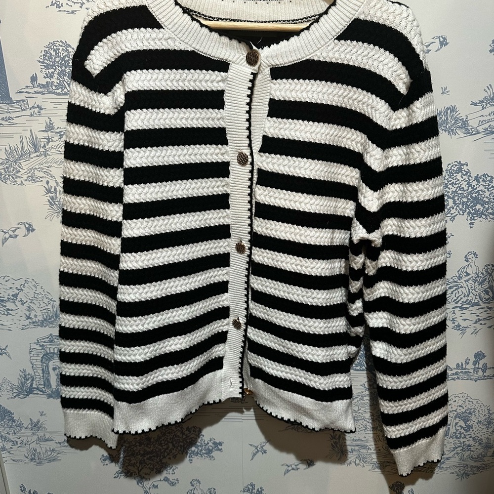 Classic Black and White Striped Cardigan